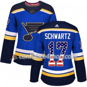 Adidas Maillot de Hockey St. Louis Blues Jaden Schwartz 17 2017-2018 Bleu USA Flag Fashion Authentic - Femme